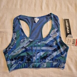 HEAD striped racerback sports bra blue green Dri Motion Medium Impact S NWT